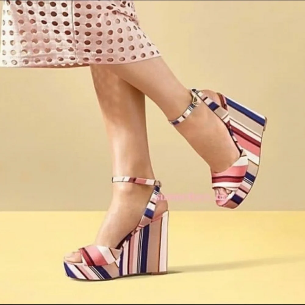 Kate Spade striped Dellie platform wedge sandals